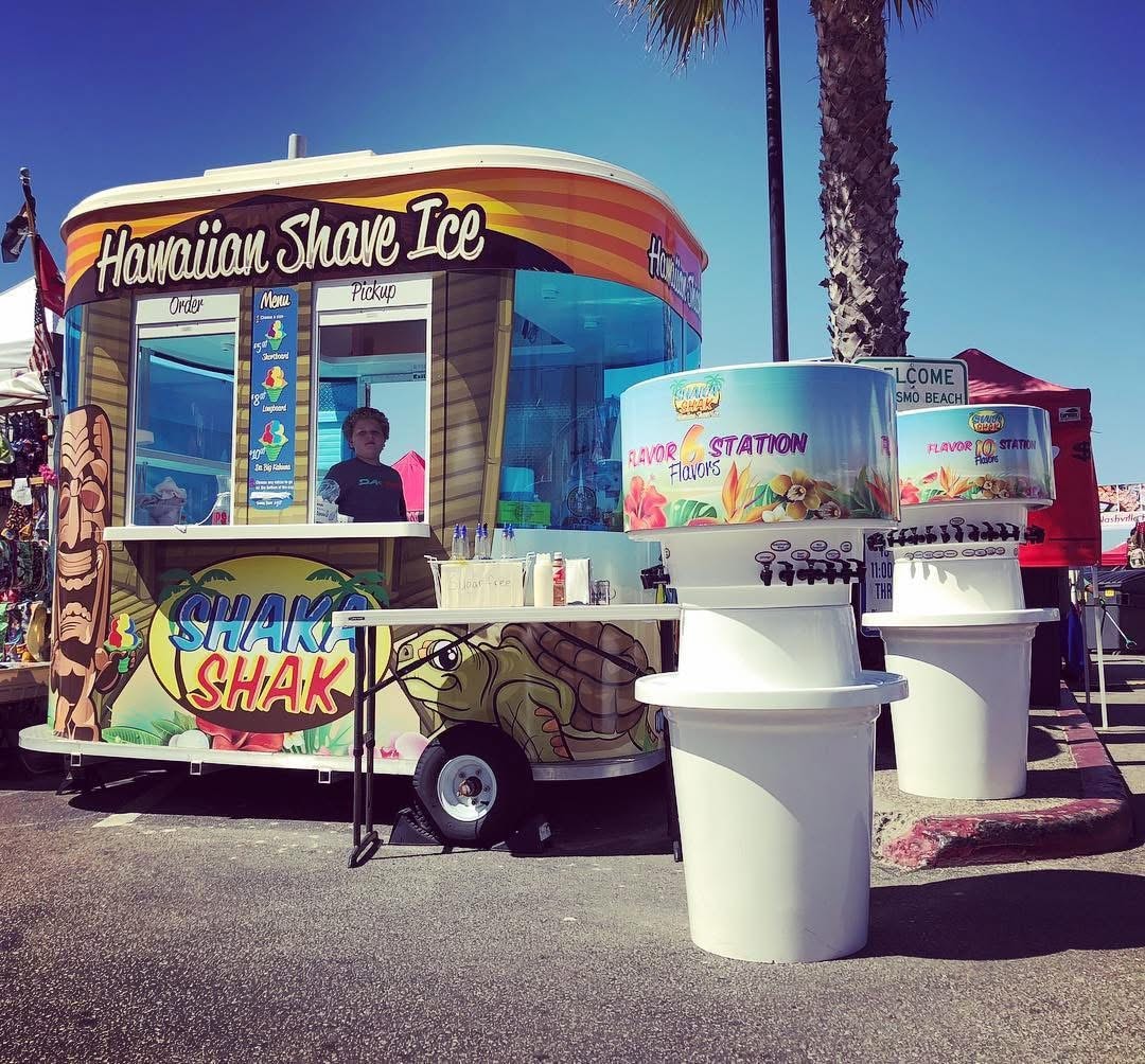 Shaka Shak trailer and flavor stations set up at Pismo Beach