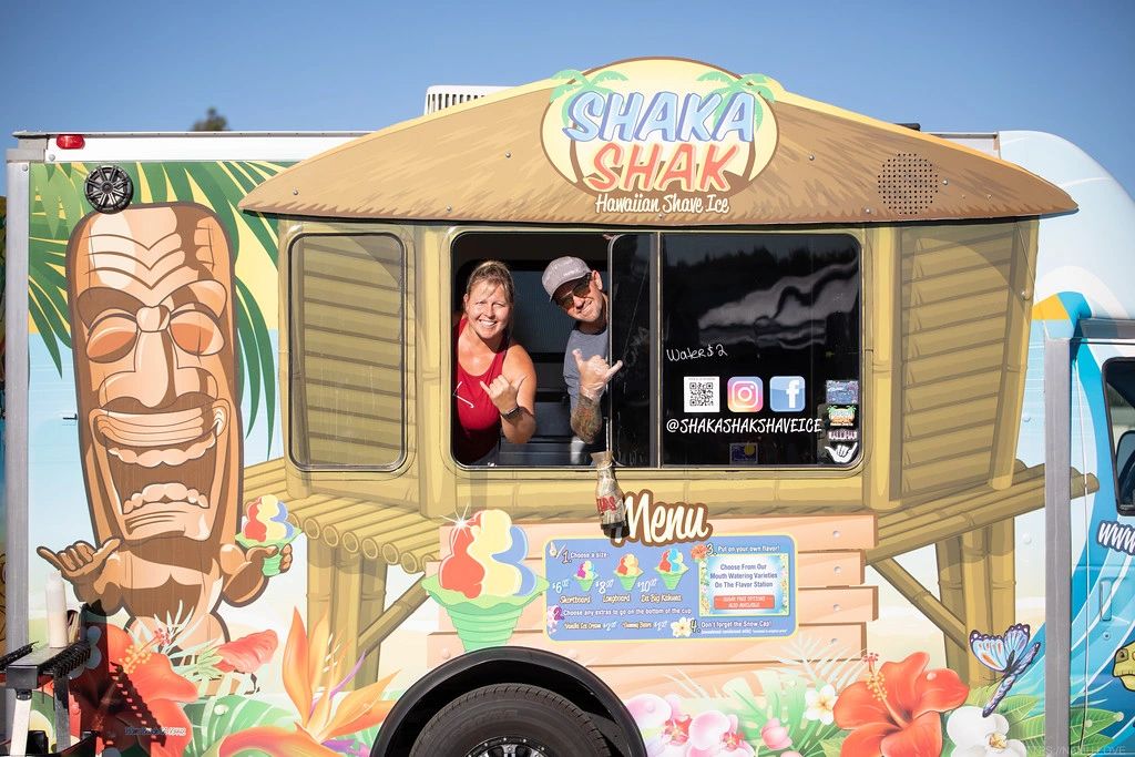 Shaka Shak Hawaiian Shave Ice truck with staff